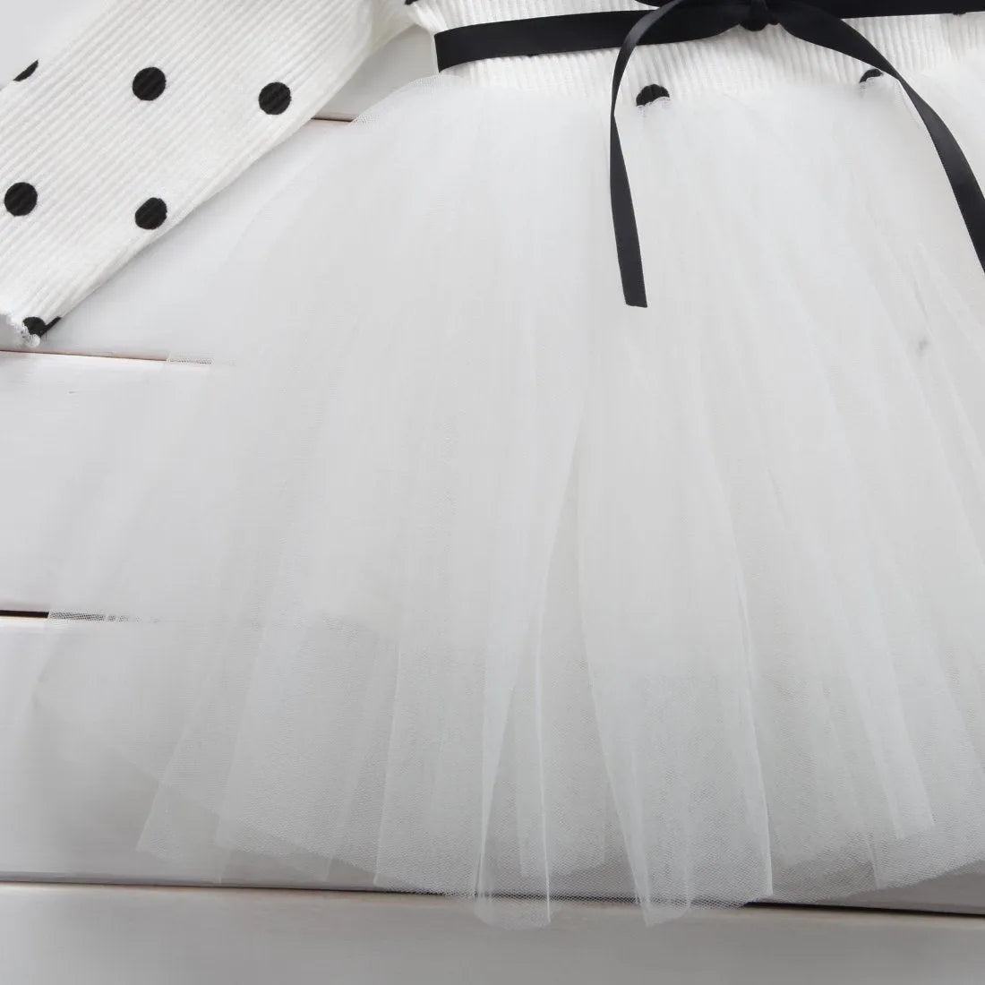 Baby girl's long sleeve lace tutu dress in black, pink or white for christenings and birthdays