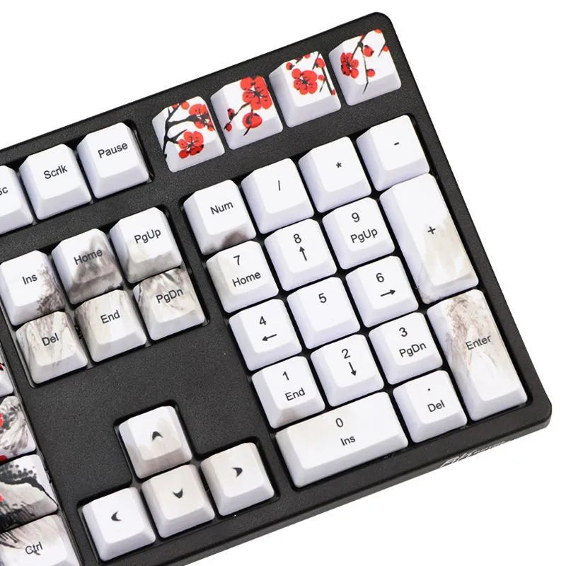 PBT mechanical keyboard keycap set 109 keys OEM height Wangjiang Plum theme five-sided sublimation