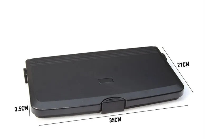 Car back seat folding table in black PP plastic with dimensions 340x200x30mm for holding drinks and phone