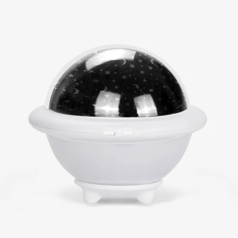 UFO-shaped LED projection night light in white with starry sky projection effect