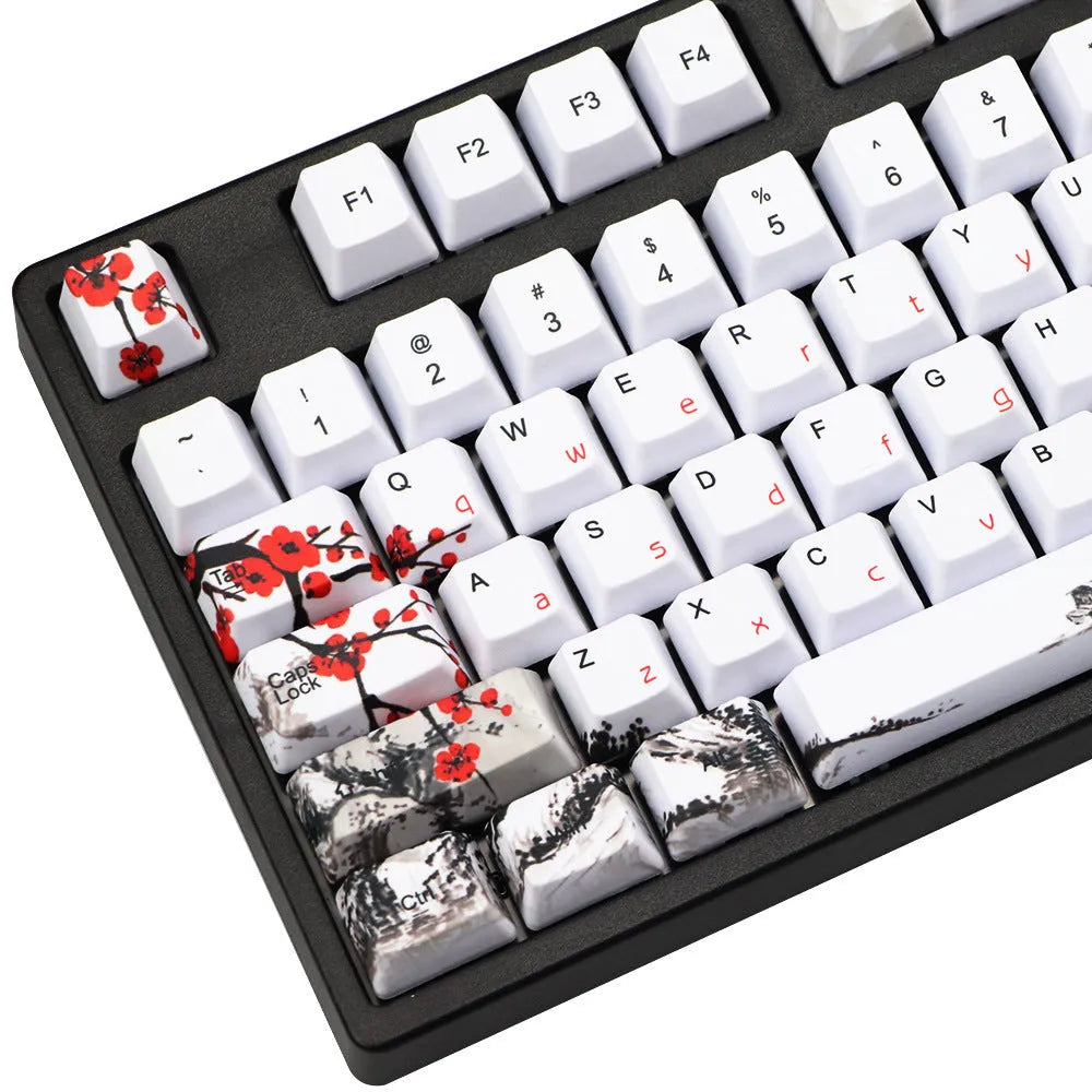 PBT mechanical keyboard keycap set 109 keys OEM height Wangjiang Plum theme five-sided sublimation