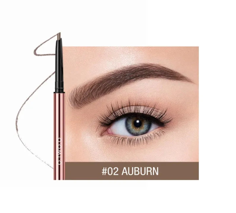Eyebrow makeup pencil in colour box packaging showing six natural shade options