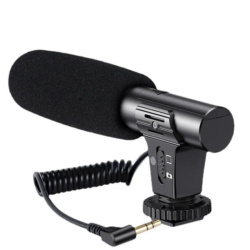 Black mobile phone video recording microphone for stage, broadcast, and interview applications