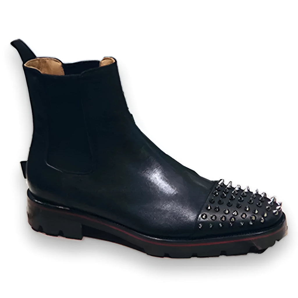 Men's black high-top leather oxford shoes with cowhide upper and lace-up closure on a leather sole.