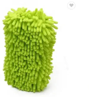 Silvery green microfiber car wash sponge measuring 14 by 25 centimetres