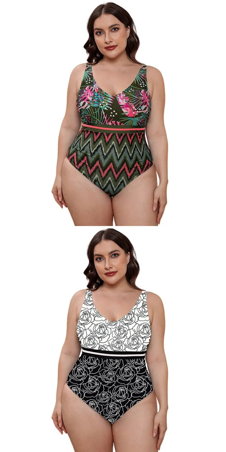 Women's blue printed one-piece swimsuit with spaghetti straps and a striped vest design