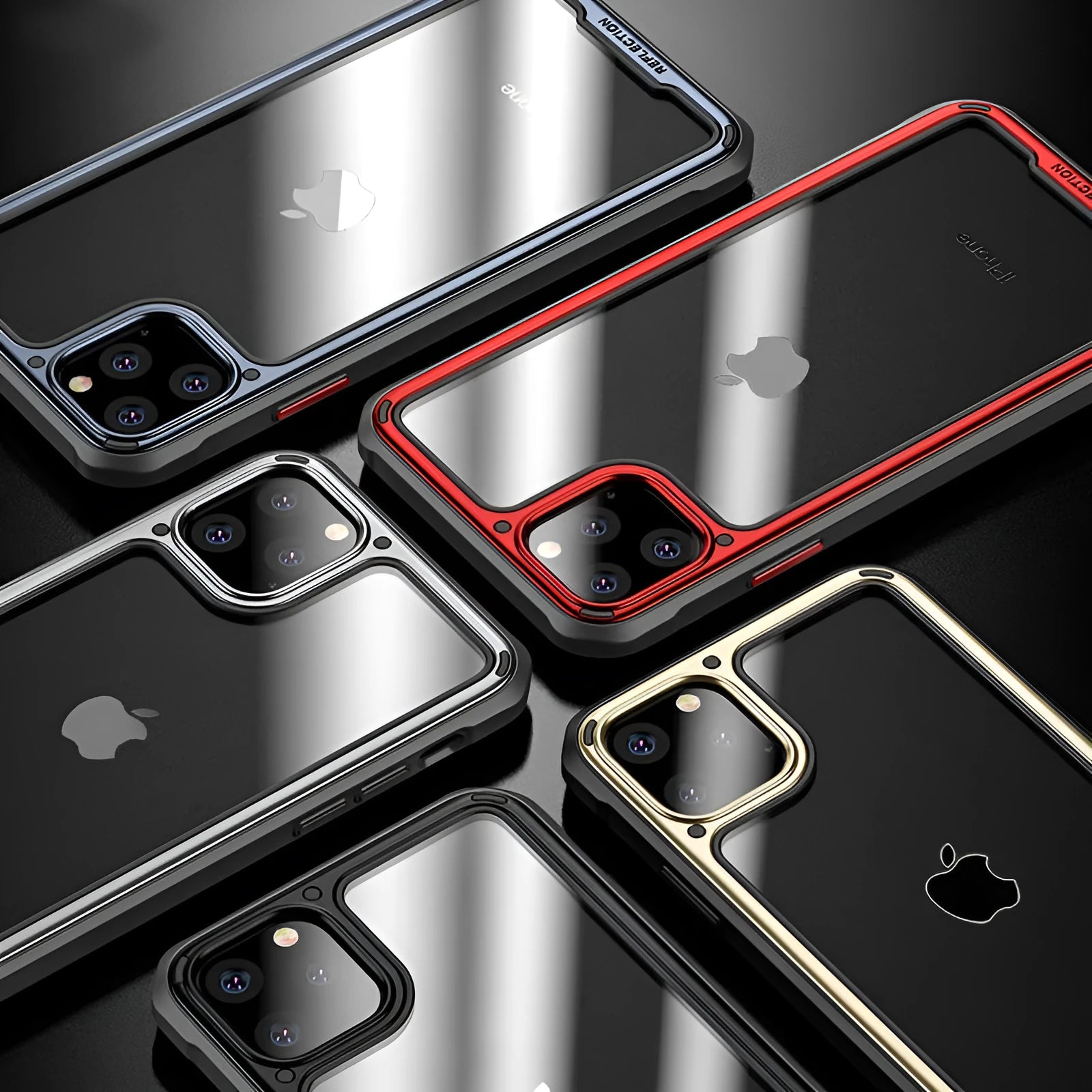 Transparent silicone iPhone 11 case showing PU+TPU construction and business style design