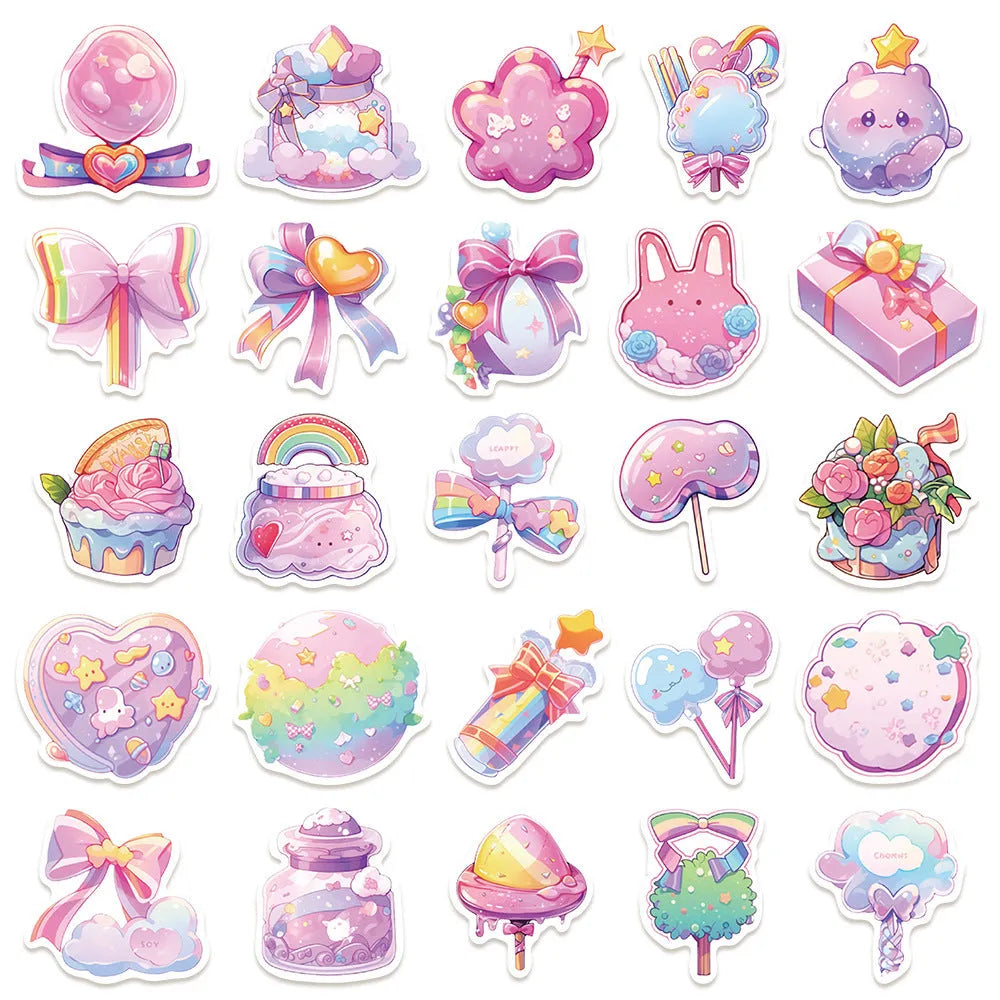 Pack of fresh candy coloured cute small object decorative waterproof stickers.
