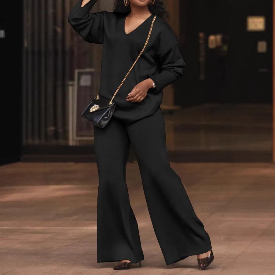Women's brown suede two-piece suit with long sleeves and trousers in Japanese Korean style