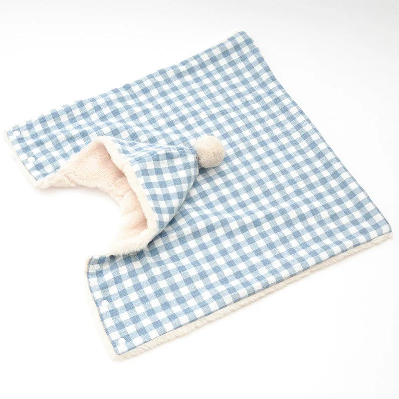 Cotton pet blanket sleeping bag in pink grid pattern for dogs and cats