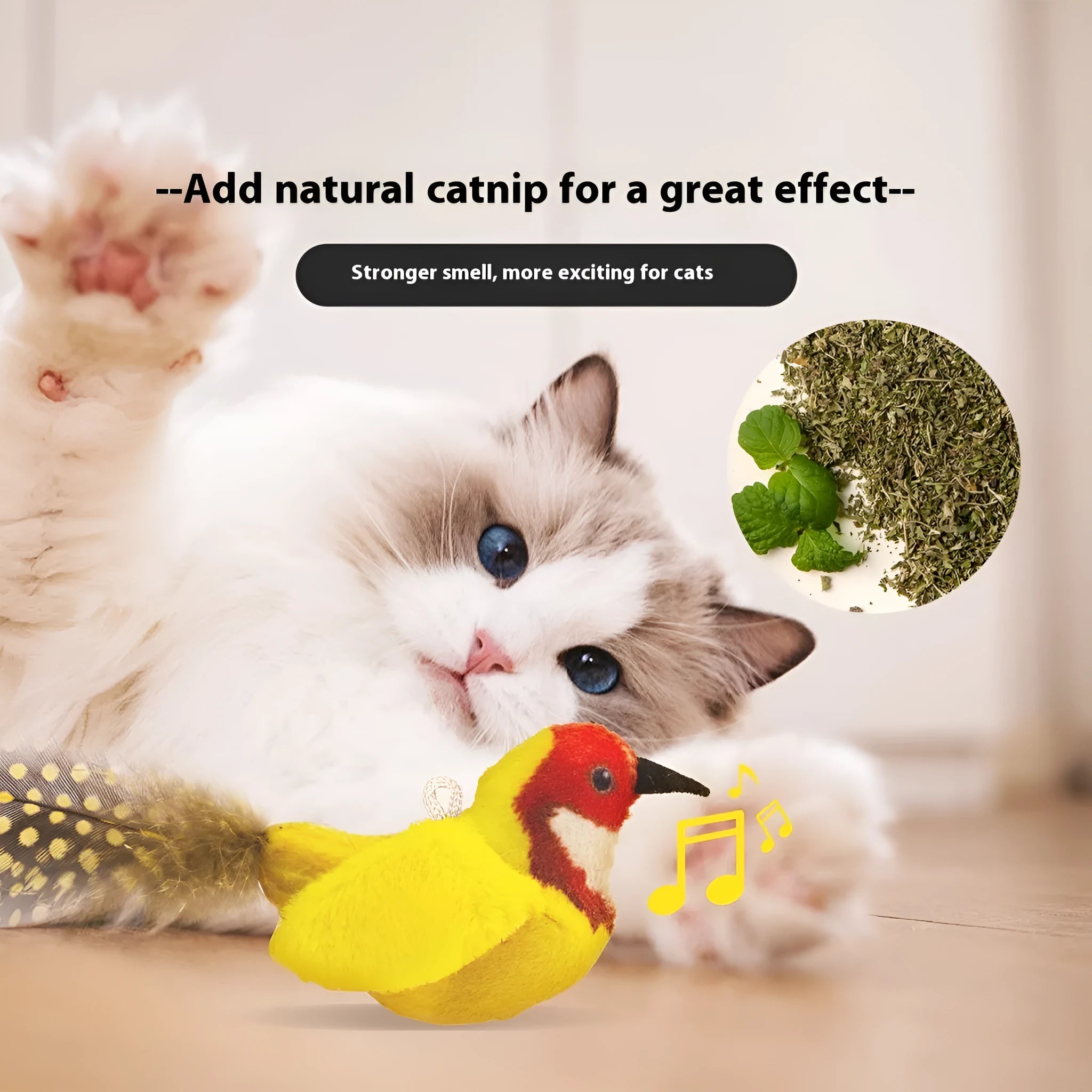 New Called Bird Simulation Cat Toy plush bird in four colour options for playful cats