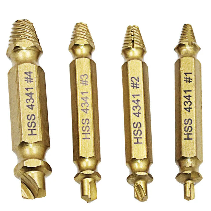 Premium screw extractor set with 4341 high-speed steel construction for removing broken screws