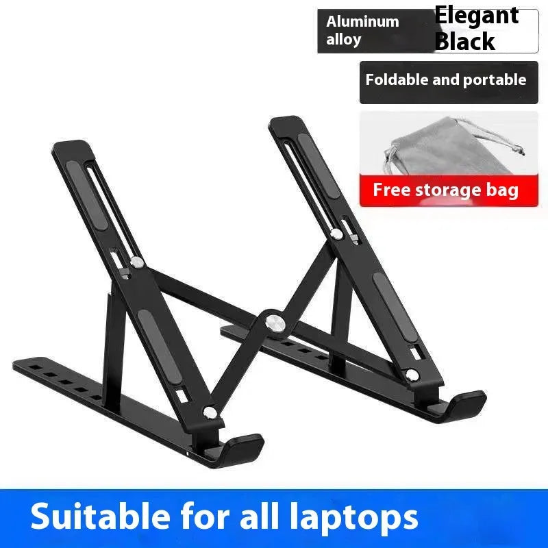 Silver aluminum alloy folding laptop stand supporting a large 18 inch notebook on a desk