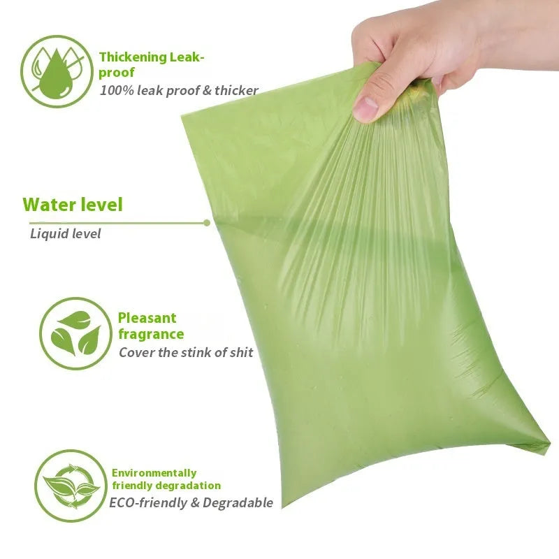 EPI degradable pet waste bag roll and dispenser in green colour