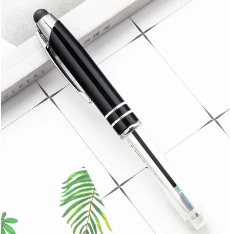 Metal multifunctional stylus pen with ballpoint and LED light in five colour options