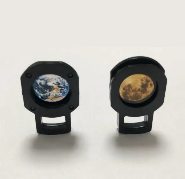 Earth and Moon projection lamp with adjustable hose bracket showing celestial projection effects
