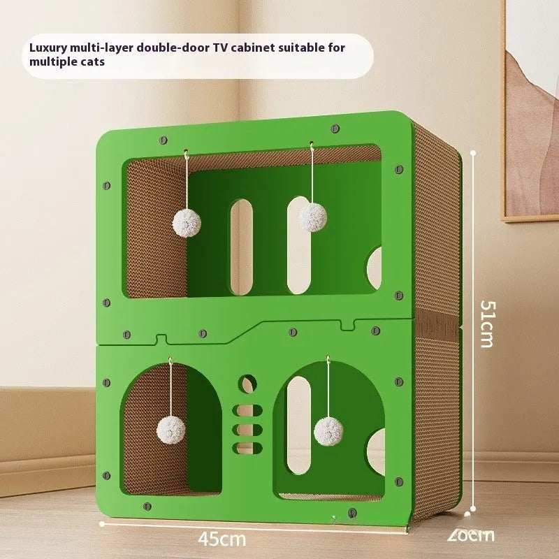 Double layer cat scratching board nest with scratching surface and enclosed resting area