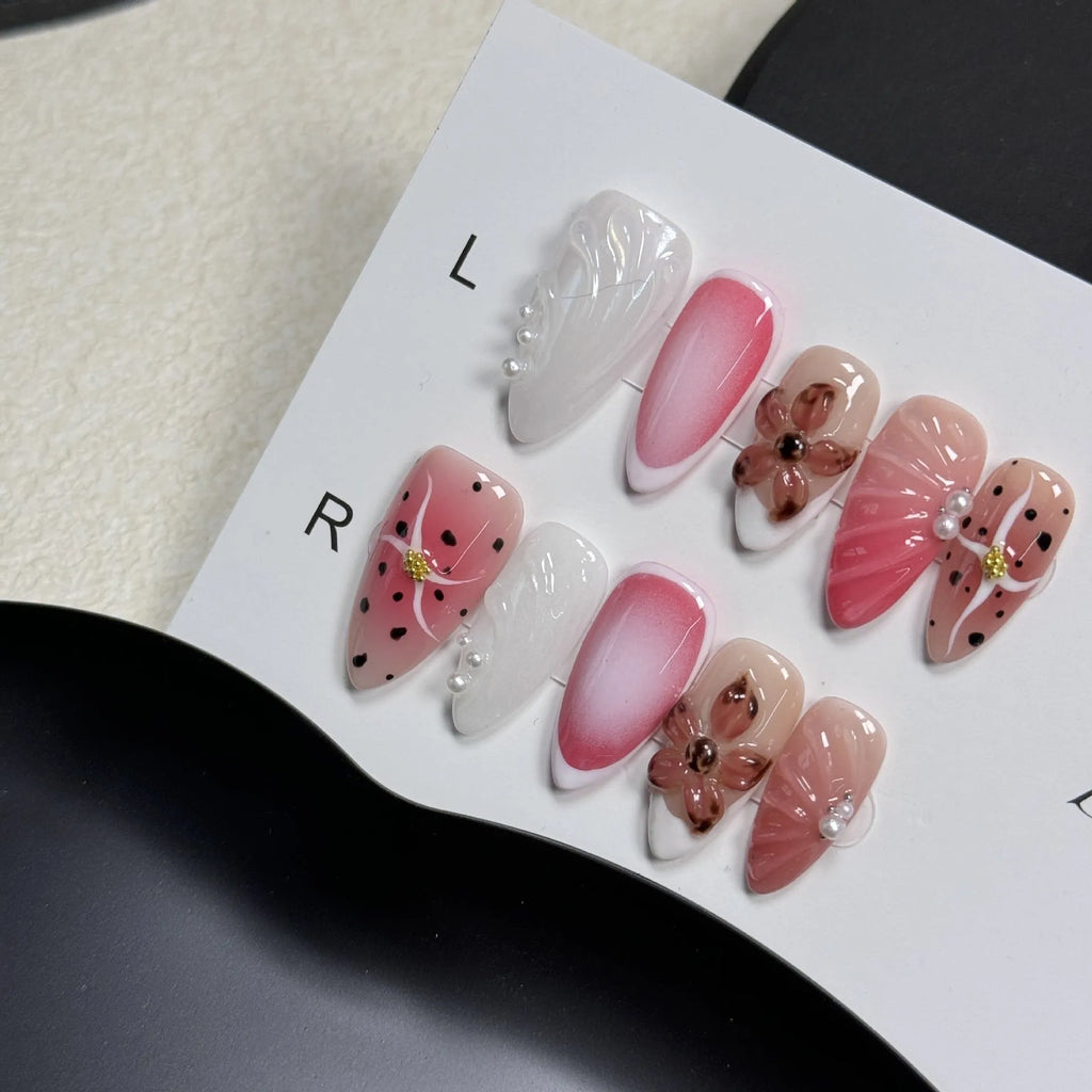 Hand-painted 3D carved nail beauty patches with embossed candy pattern in four sizes.