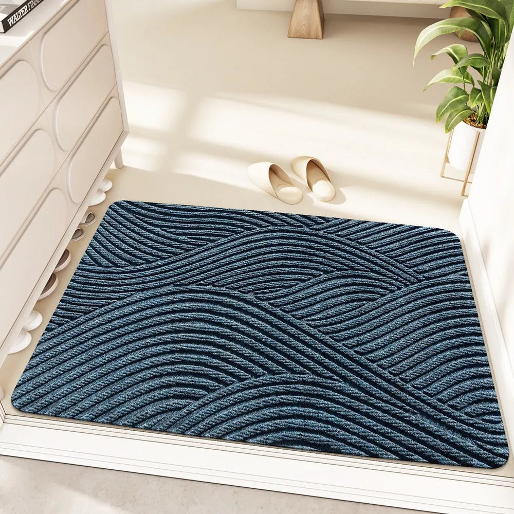 Green cartoon alien pattern diatom oil floor mat measuring 60 by 90 centimetres with a wire ring shape.
