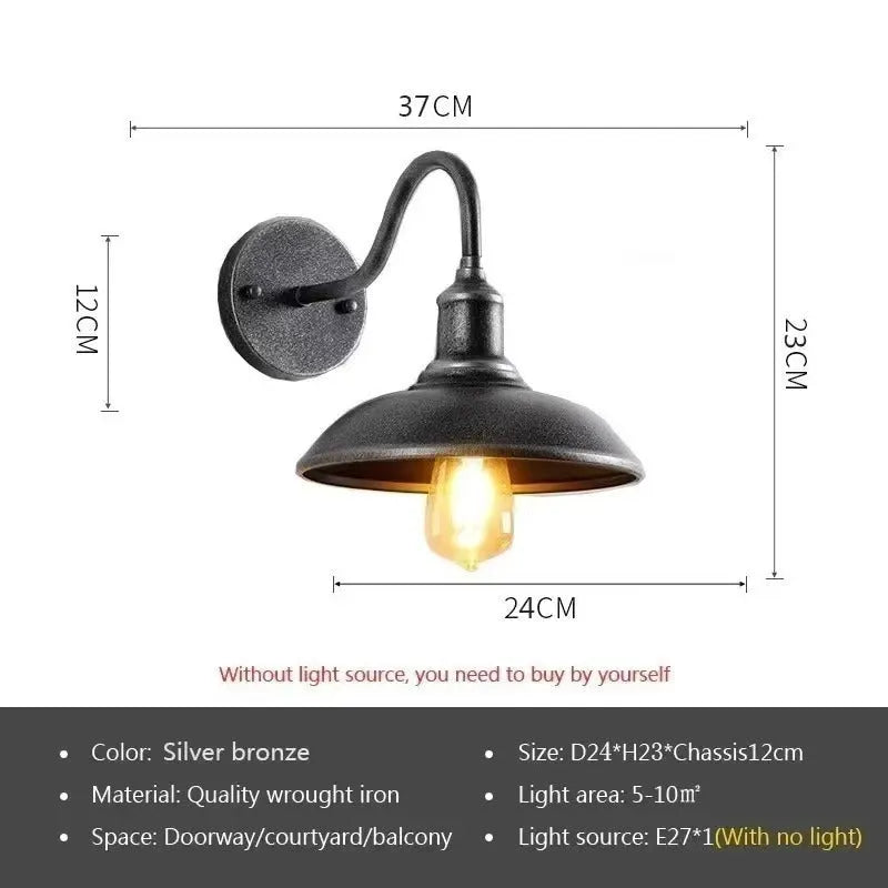 Retro style villa courtyard wall lamp in copper or silver finish with right angle or bevel mounting options