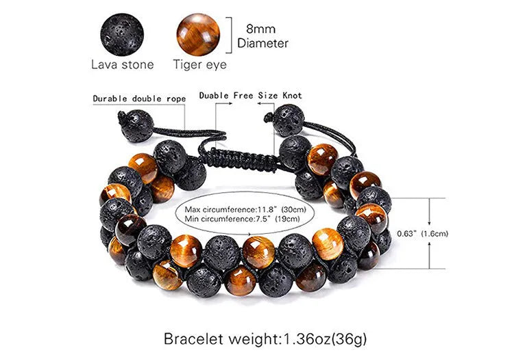 Pair of matte black agate bead bracelets with geometric design for couples.