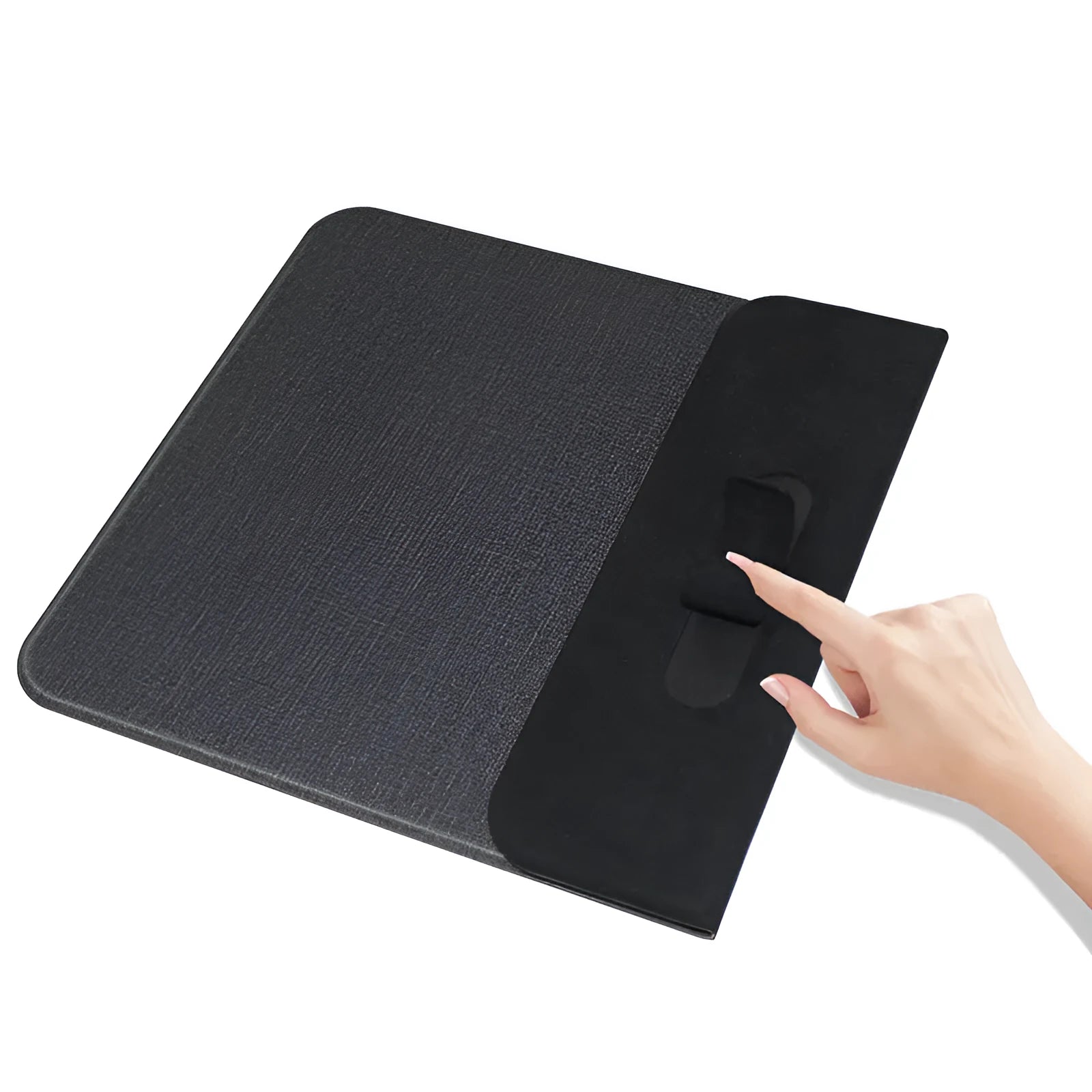 Foldable cloth phone stand with integrated 10W Qi wireless charging pad.