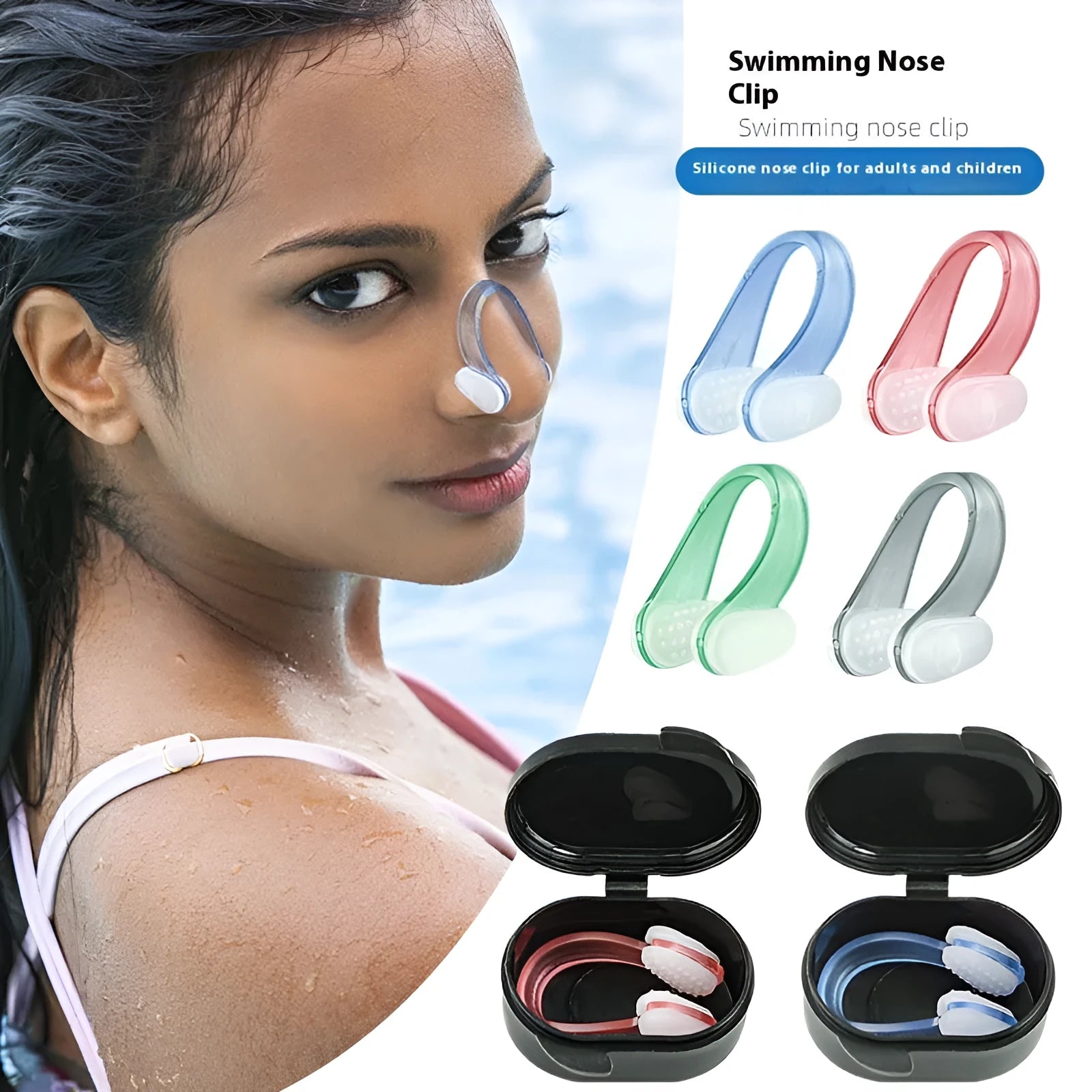 Swimming silicone nasal splint nose clip for adults and children in black box