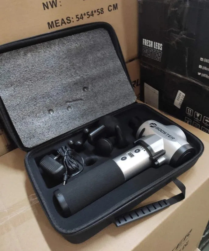 Professional muscle relaxation massager massage gun showing black and white colour options