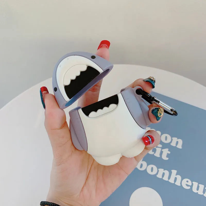 Shark-shaped silicone protective case for Apple AirPods 1 and AirPods 2 wireless earbuds