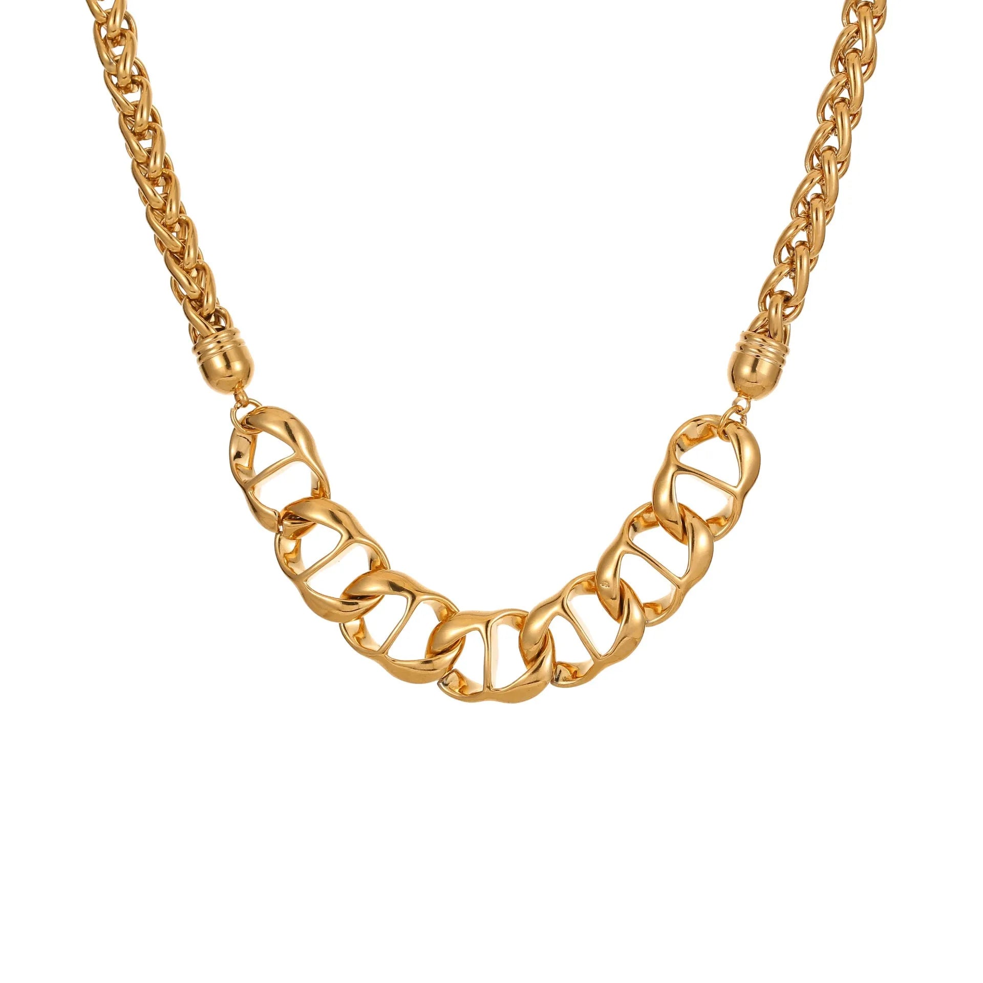 Stainless steel necklace with geometric pendant and electroplated 18K gold finish