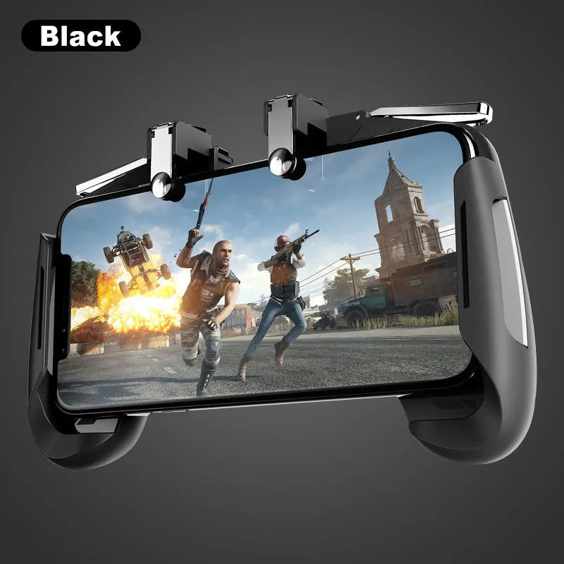 AK16 colourful extendable game controller holding a mobile phone, showing L1R1 triggers.