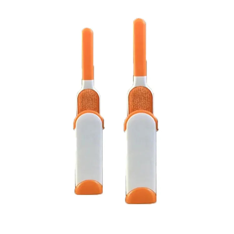 Blue reusable pet hair removal comb with double-sided flannel brush and self-cleaning base for sofas.
