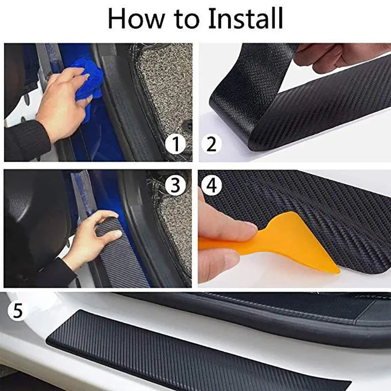 Matte carbon fibre adhesive protection roll for car door sills in various width options
