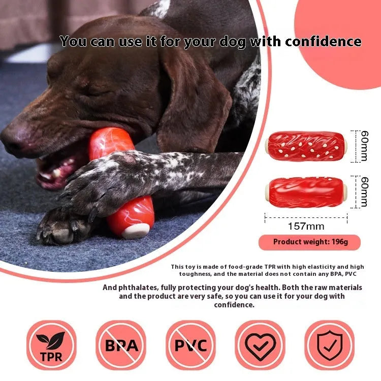 Primary colour plastic molar rod dog chew toy for dental health and interactive play.