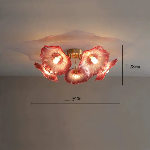 White and purple flower ceiling lamp with multiple heads and three light colour options