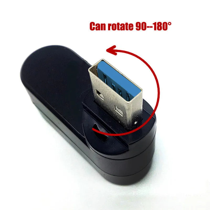 Black or white USB 3.0 hub with four ports on a rotary splitter design.