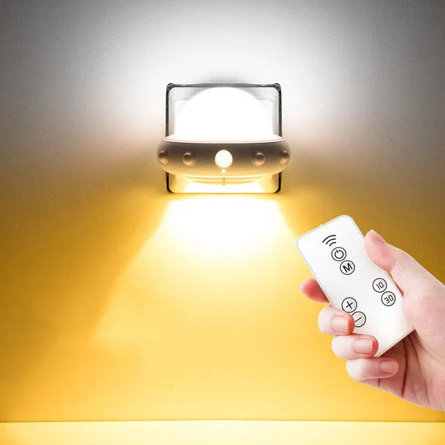 Remote control UFO shaped bedside night light in blue, pink or white colours