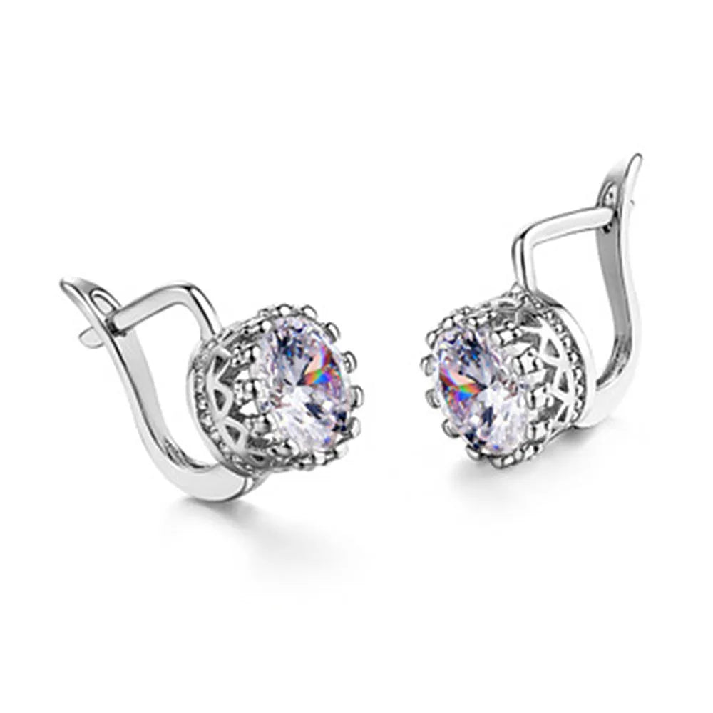 Korean retro crown shape ear clip earrings in rose gold and white gold colour with white diamond details