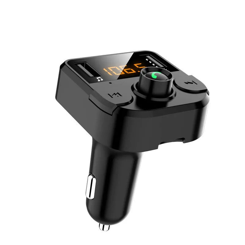 Black BT36B car MP3 Bluetooth player with 1.1-inch screen for cigarette lighter socket.