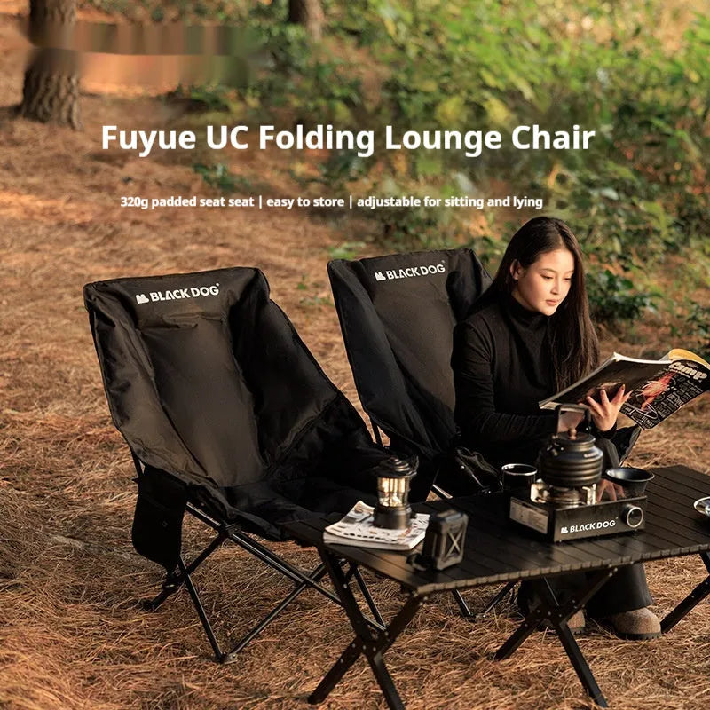 Night Black portable camping recliner folding chair with thickened Oxford cloth fabric