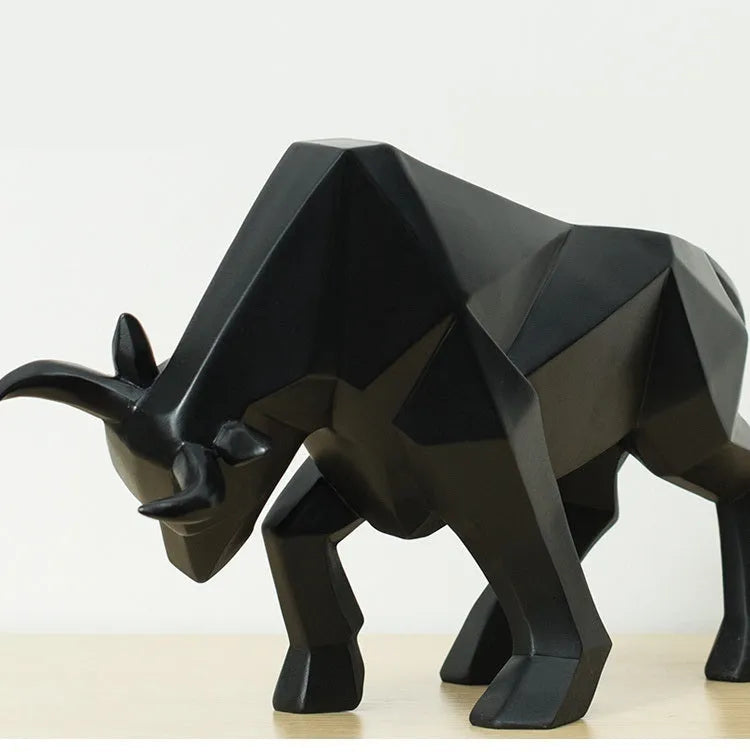 Black geometric resin bull sculpture abstract bison statue on desk for home decor