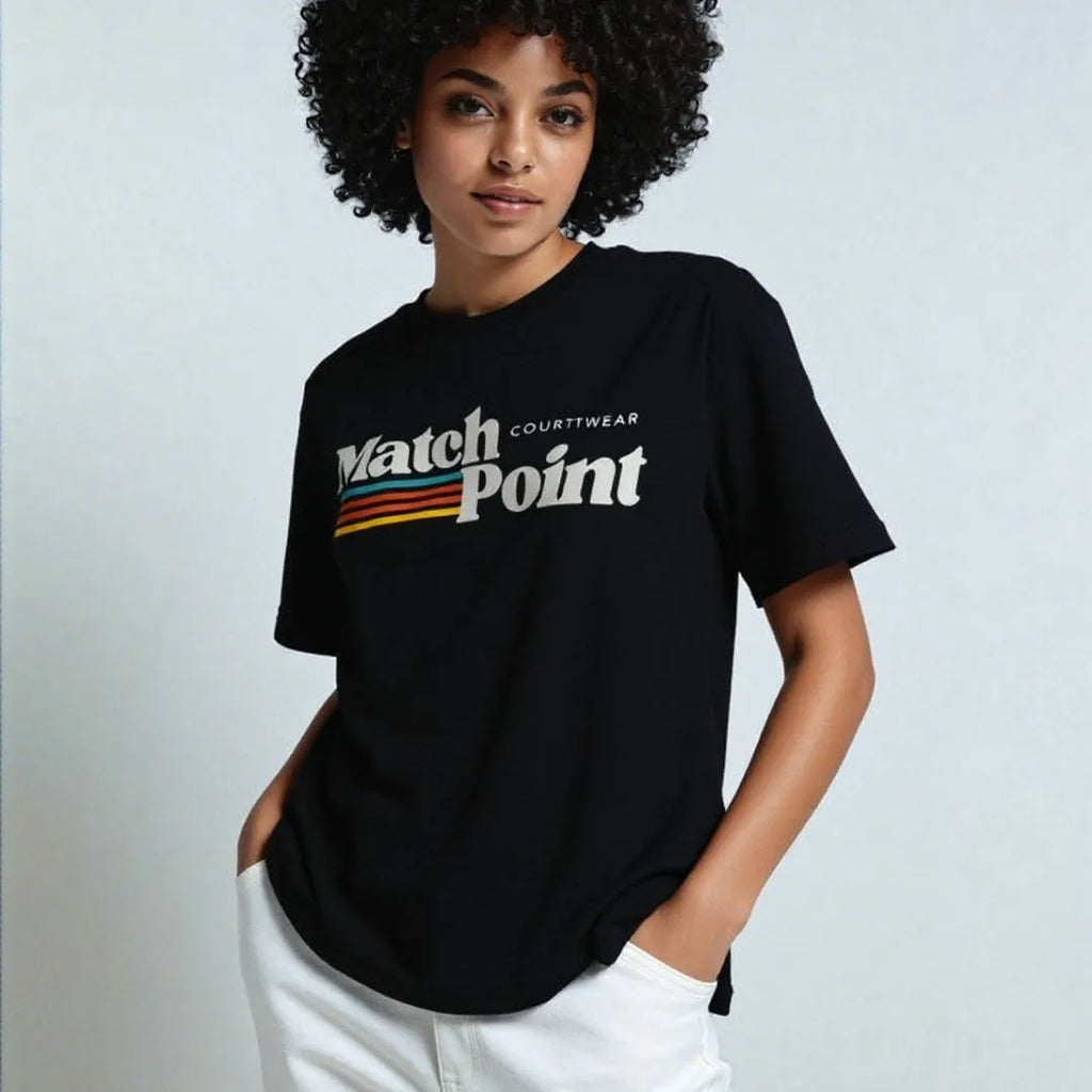 Black men's T-shirt with a 3D digital printed pattern, featuring a round neck and short sleeves.