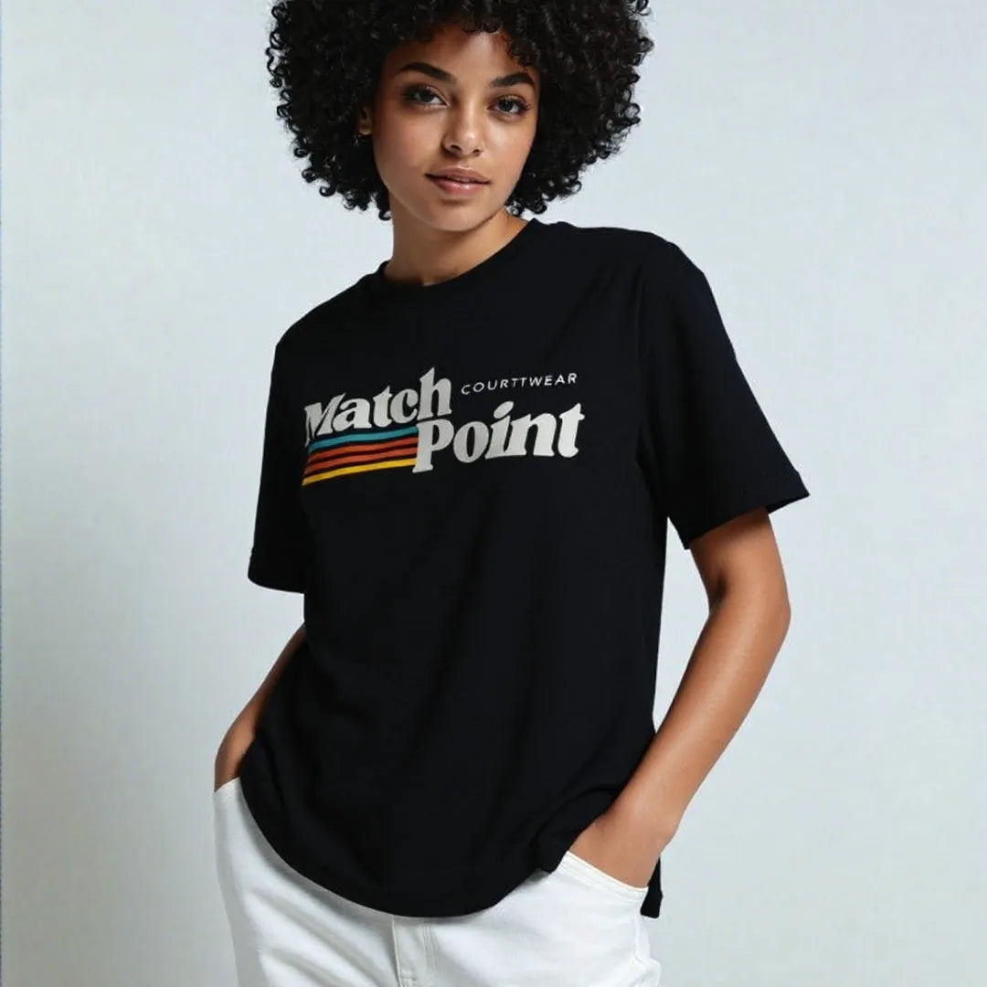 Black men's T-shirt with a 3D digital printed pattern, featuring a round neck and short sleeves.