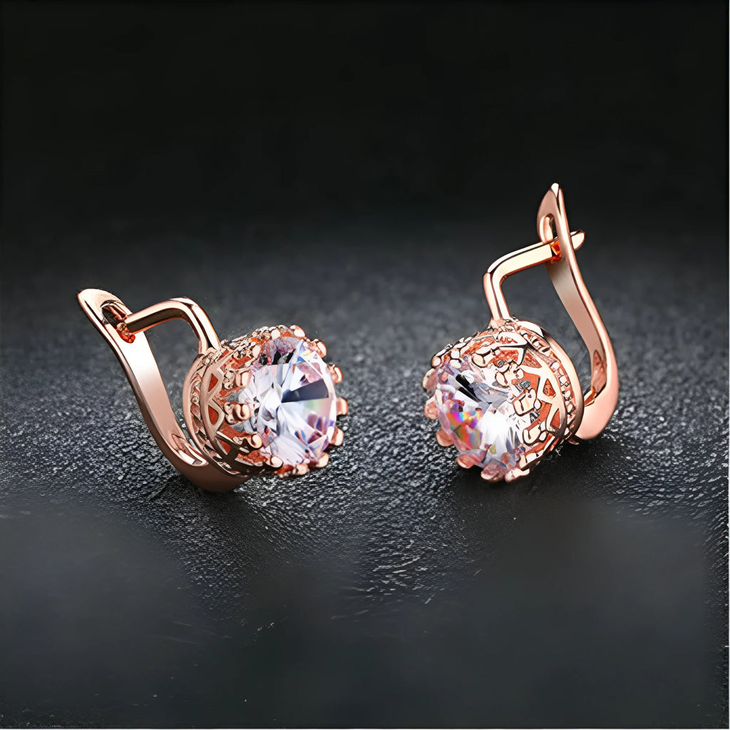 Korean retro crown shape ear clip earrings in rose gold and white gold colour with white diamond details