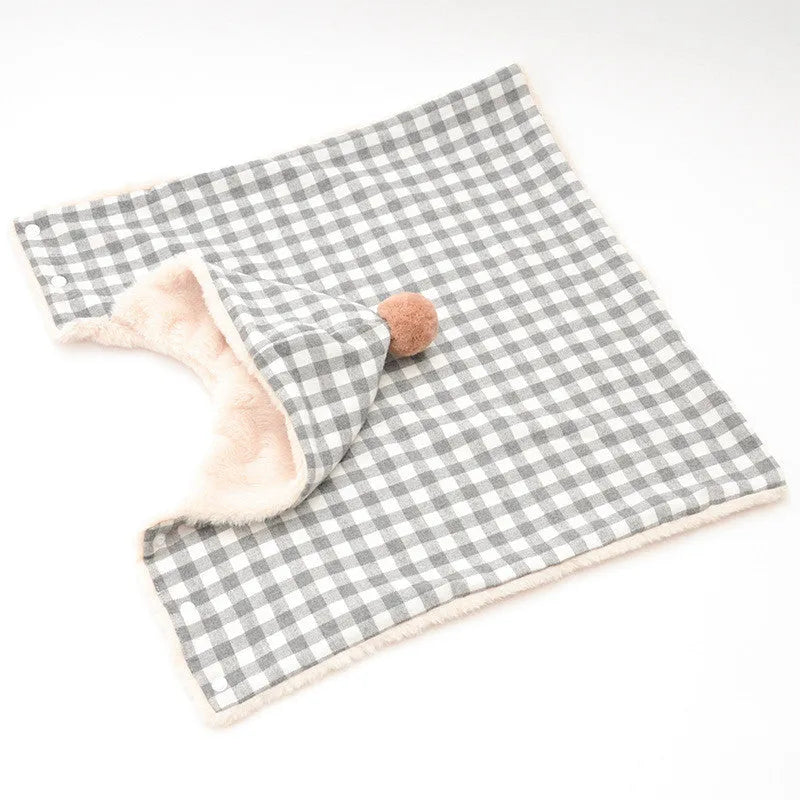 Cotton pet blanket sleeping bag in pink grid pattern for dogs and cats