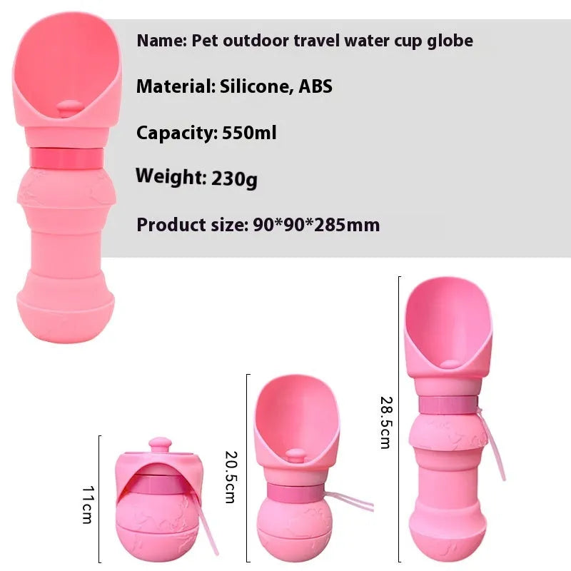 Silicone pet folding water cup collapsed and open, showing 350ml and 550ml size options in various colours