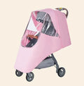 Universal baby stroller rain cover in blue with nonslip attachments on handle and pedal