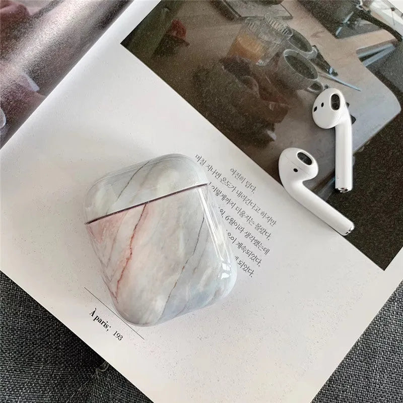 White marble pattern hard PC protective case cover for Apple AirPods charging box