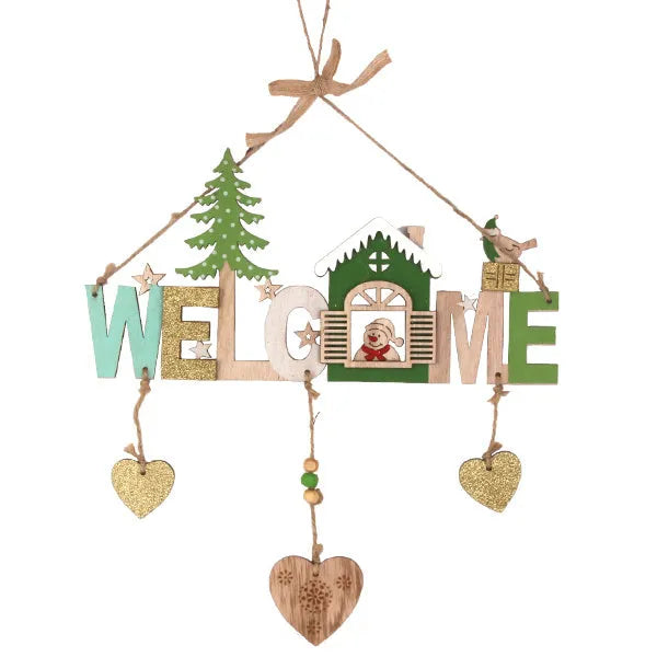 Wooden Christmas ornament set with old man snowman and elk designs