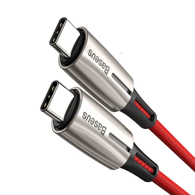 Purple and red Dual Type-C data cables showing connectors and 1 metre length